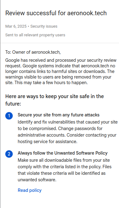 Review successful for aeronook.tech