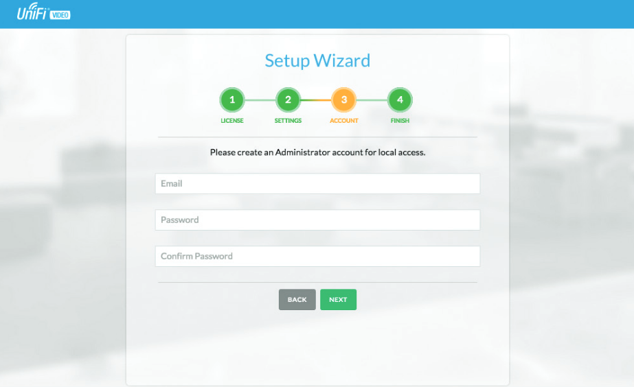 Web interface setup of a UniFi Video NVR