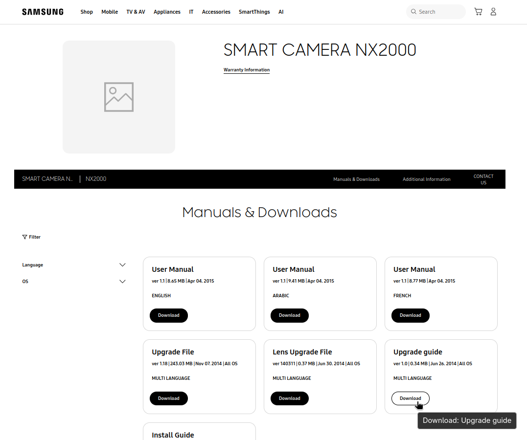 Samsung’s website